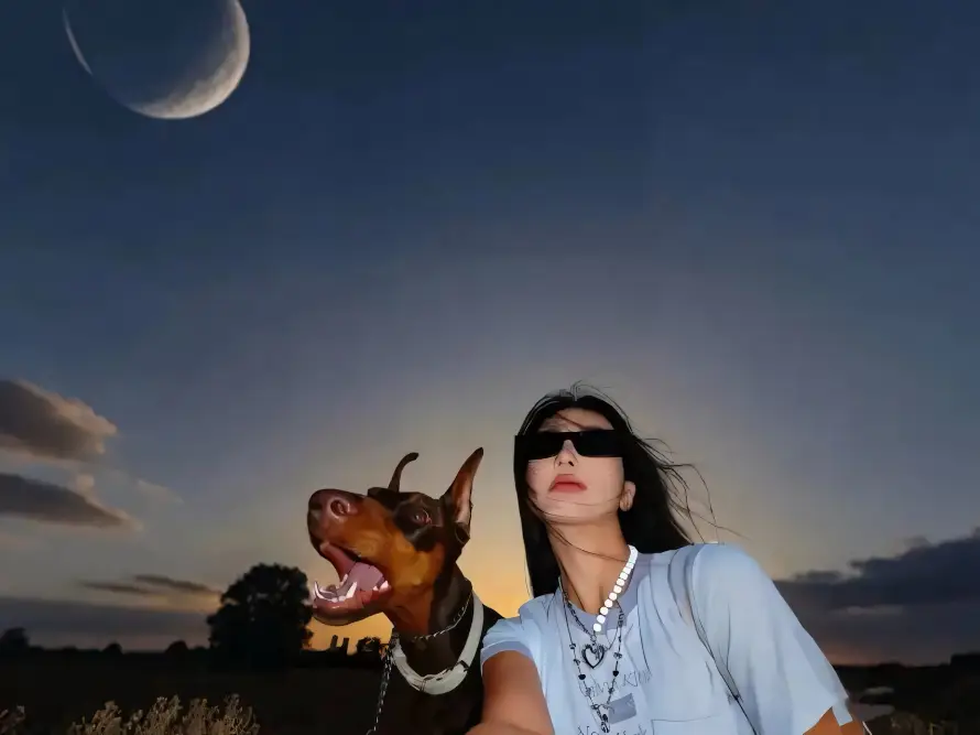 4k新月壁纸 - 晚霞 - 树木 - 美女「哲风壁纸」