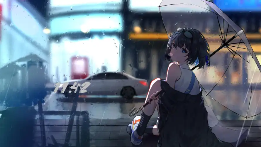 4k夜景壁纸 - 少女 - 插画 - 撑伞「哲风壁纸」