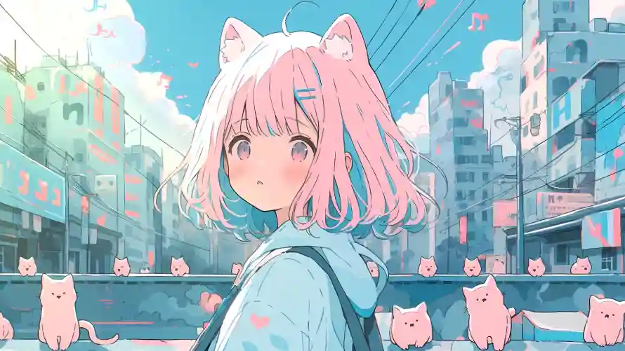 4k可爱壁纸 - 少女 - 清新 - 猫耳「哲风壁纸」