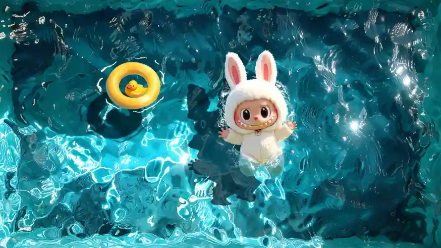 2k可爱壁纸-拉布布和潮玩-蓝色泳池热门的壁纸「哲风壁纸」