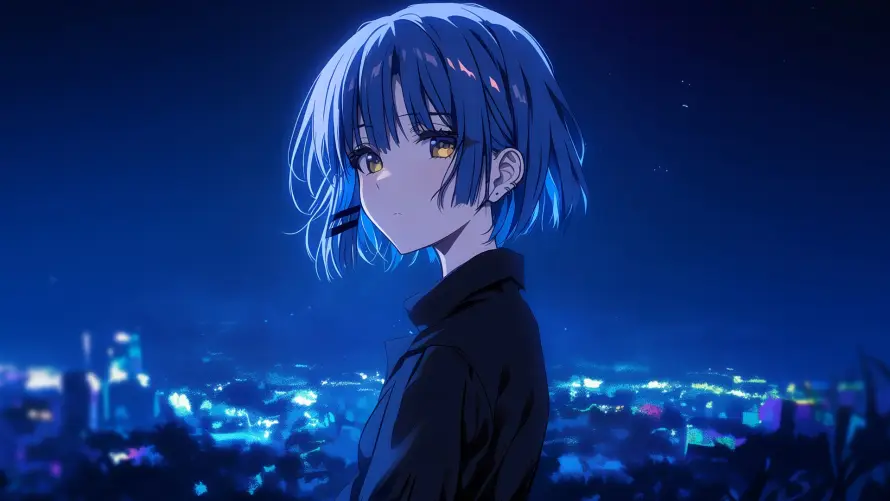 4k侧脸壁纸 - 夜晚 - 少女 - 灯光「哲风壁纸」