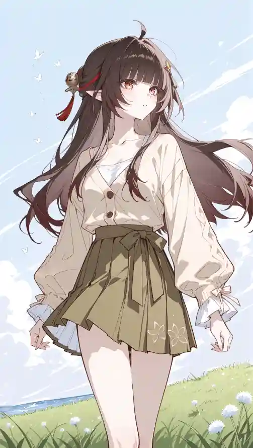 4k长发壁纸 - 花朵 - 蓝天 - 草地「哲风壁纸」