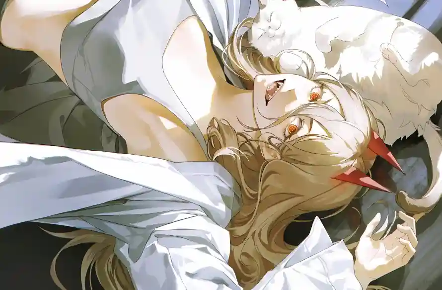 4k帕瓦壁纸 - 躺姿 - 恶魔角 - 电锯人「哲风壁纸」