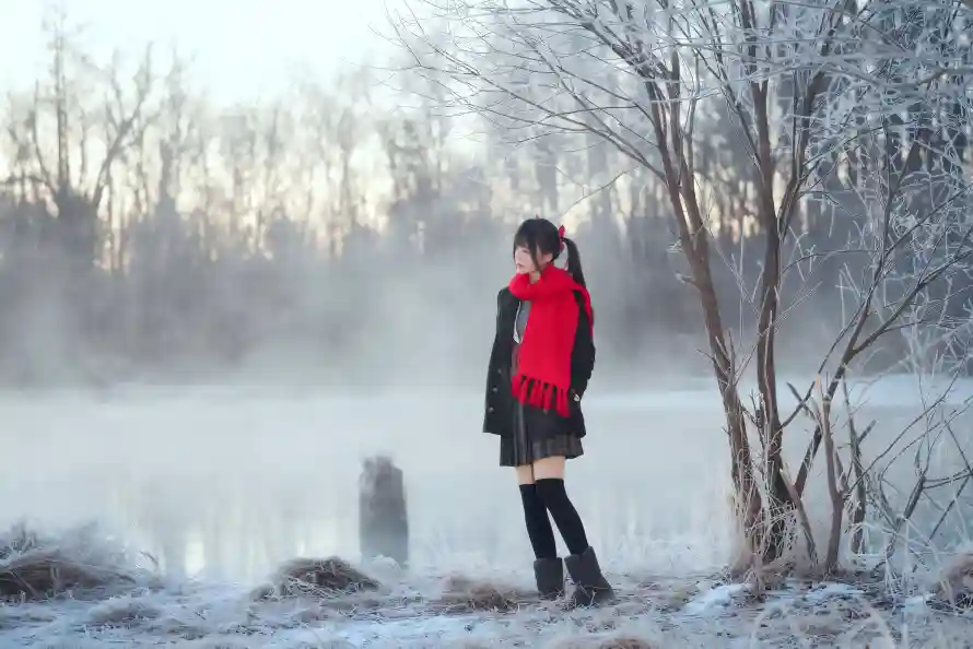 4k冬季壁纸 - 女孩 - 户外 - 树木「哲风壁纸」