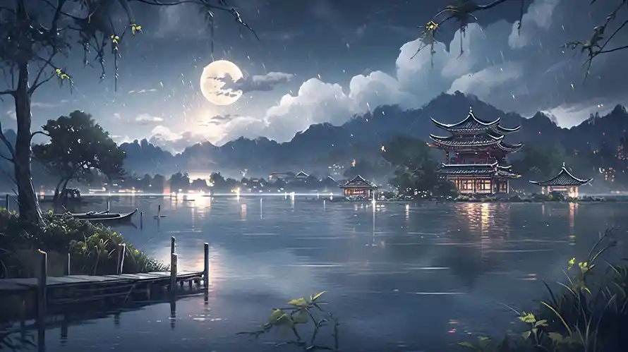 4k亭台壁纸 - 古风 - 夜景 - 宁静「哲风壁纸」