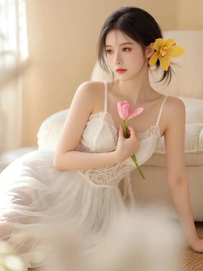 4k性感壁纸 - 纱裙 - 美女 - 优雅姿态「哲风壁纸」