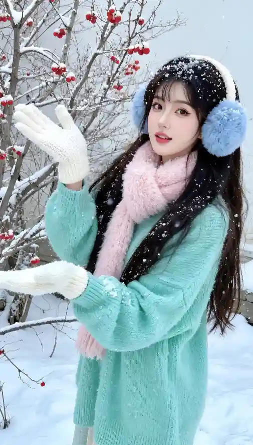 4k冬日壁纸 - 红果 - 美女 - 长发「哲风壁纸」