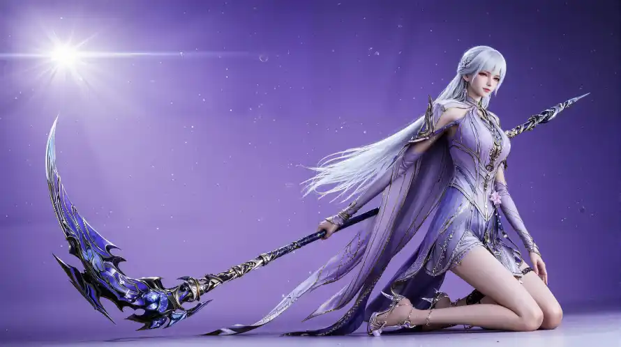 4k跪姿壁纸 - 银发 - 镰刀 - 圣采儿「哲风壁纸」