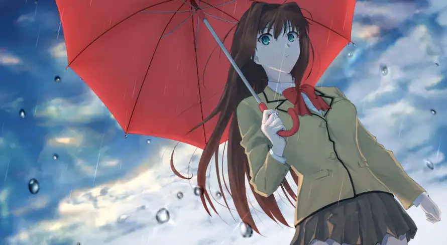 4k天空壁纸 - 少女 - 校服 - 红伞「哲风壁纸」