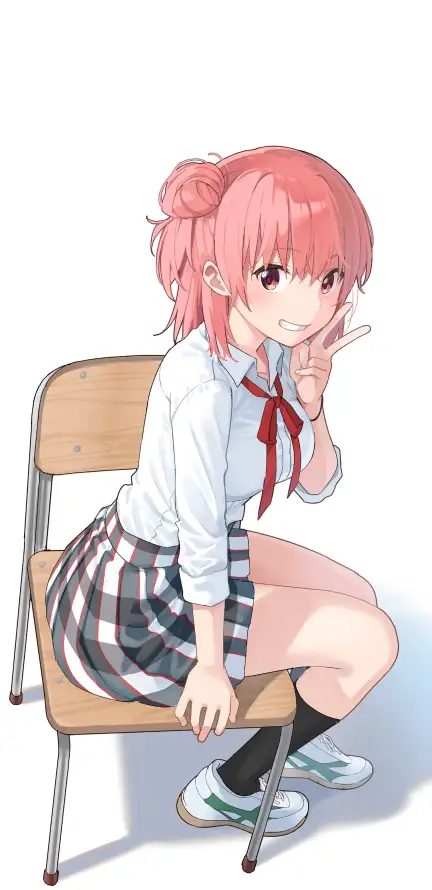 4k坐姿壁纸 - 少女 - 木椅 - 校服「哲风壁纸」