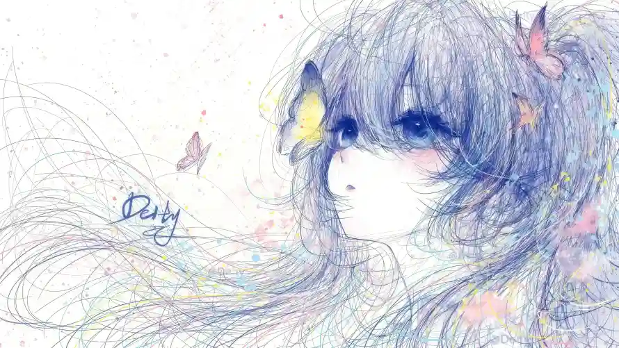 4k发丝壁纸 - 蝴蝶 - 长发 - 手绘少女「哲风壁纸」