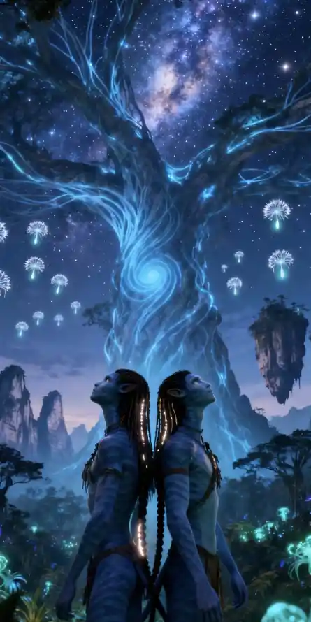 4k星空壁纸 - 奈蒂莉 - 悬浮山 - 灵魂树「哲风壁纸」