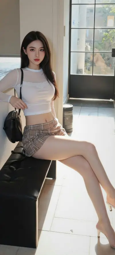 4k光脚壁纸 - 室内 - 美女 - 长椅「哲风壁纸」