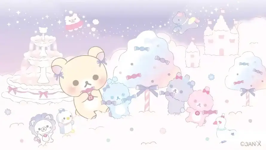 2k云朵壁纸-淡紫色和城堡-卡通小熊免费下载「哲风壁纸」