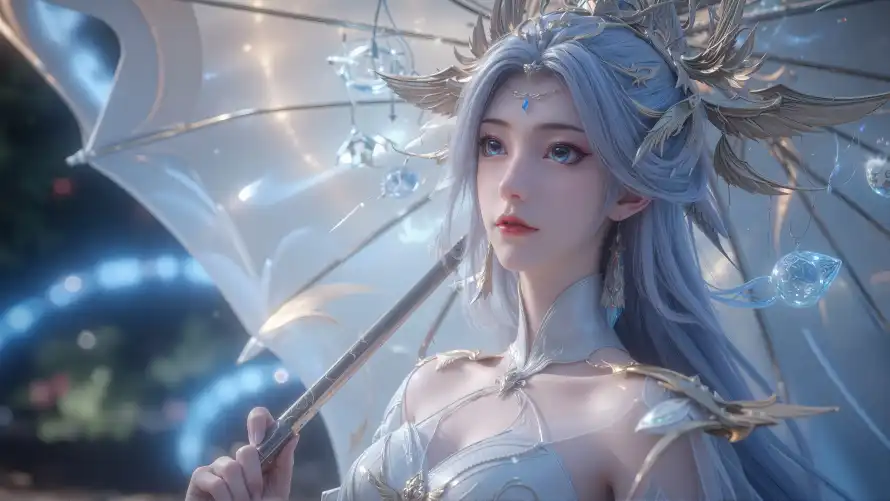 4k银发壁纸 - 宁雨蝶 - 透明伞 - 动漫角色「哲风壁纸」