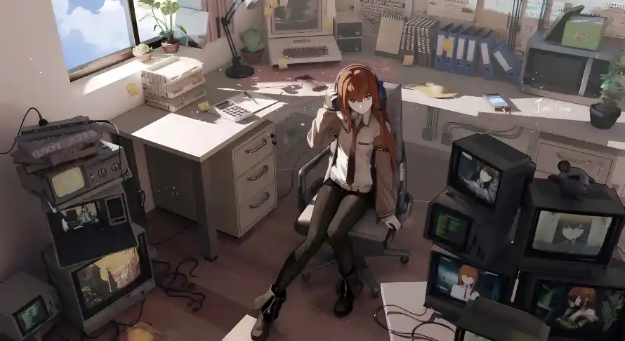 2k电脑壁纸-二次元和红发-办公设备免费下载「哲风壁纸」