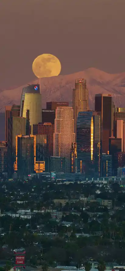 4k城市壁纸 - 夜景 - 山脉 - 满月「哲风壁纸」