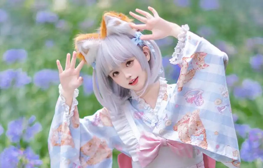4k兽耳壁纸 - 可爱 - 和服 - 灰发「哲风壁纸」