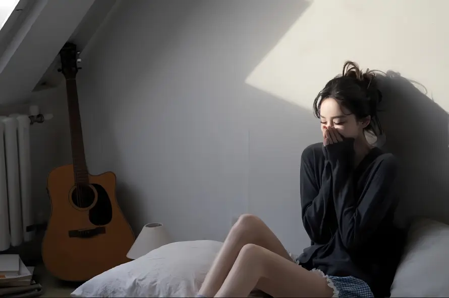 4k休闲壁纸 - 吉他 - 坐姿 - 女性「哲风壁纸」