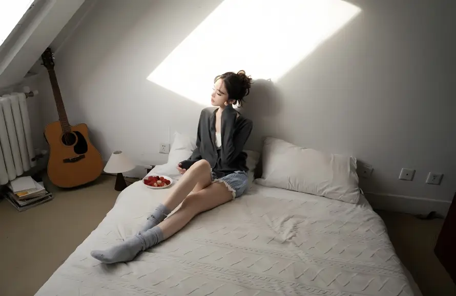 4k卧室壁纸 - 吉他 - 坐姿 - 家居「哲风壁纸」