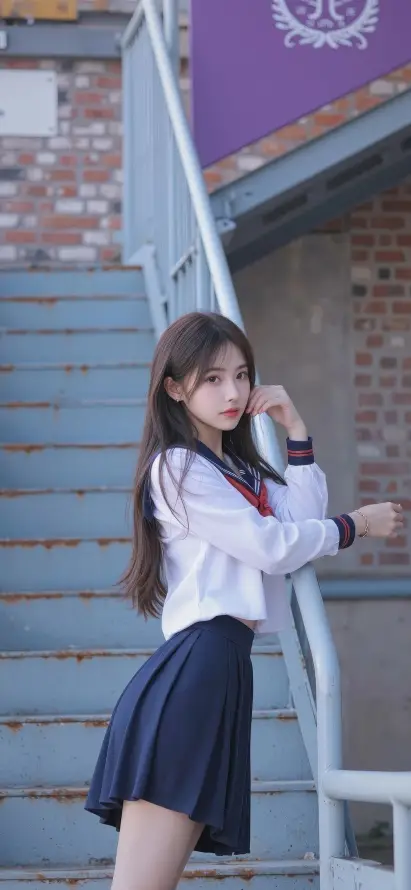 4k少女壁纸 - 户外 - 校园 - 楼梯「哲风壁纸」