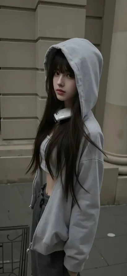 4k暗色壁纸 - 深景 - 耳机 - 长发「哲风壁纸」