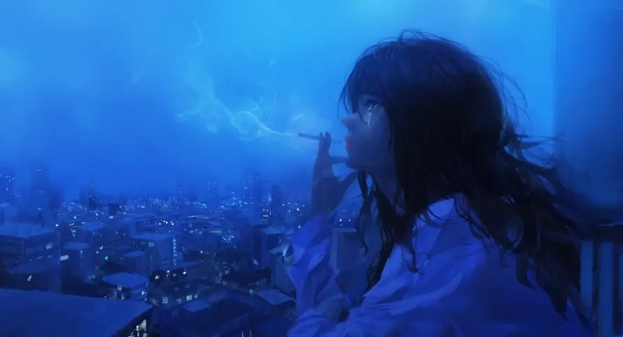 4k抽烟壁纸 - 动漫 - 蓝色 - emo「哲风壁纸」