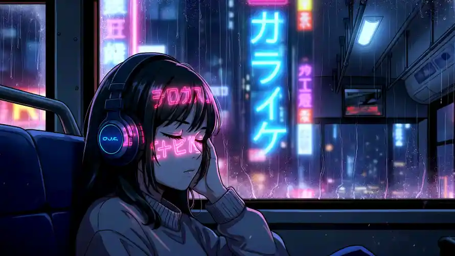 4k动漫壁纸 - 女孩 - 电车 - 耳机「哲风壁纸」