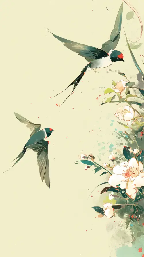 4k双燕壁纸 - 国风 - 春意 - 淡彩「哲风壁纸」