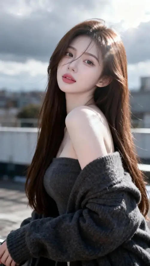 4k天台壁纸 - 户外 - 红唇 - 美女「哲风壁纸」