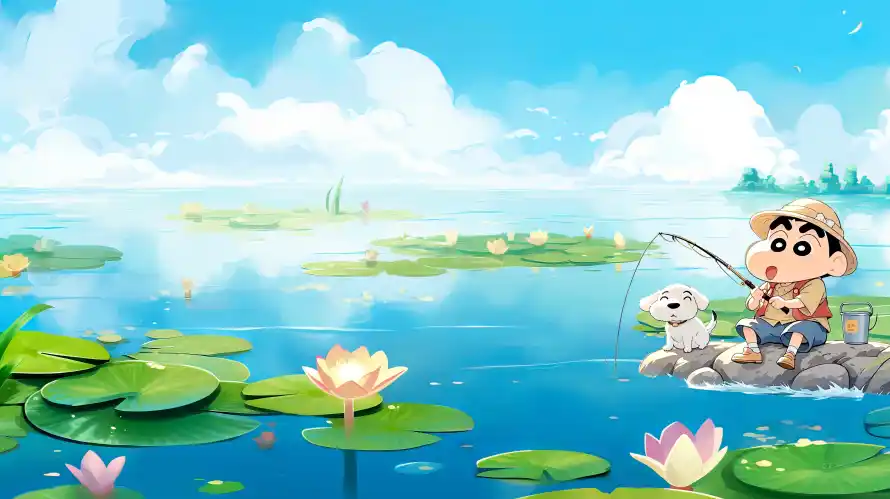 4k卡通壁纸 - 夏日 - 小狗 - 池塘「哲风壁纸」
