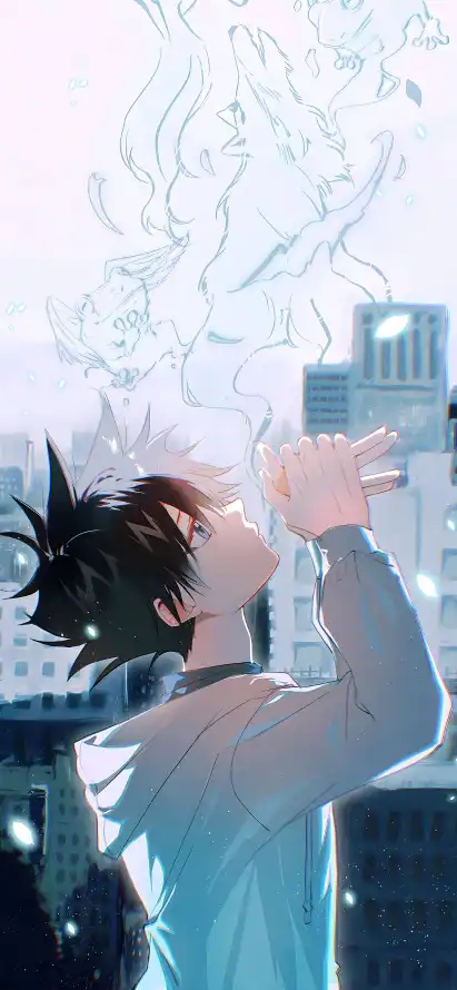 4k仰头壁纸 - 狼 - 偏蓝 - 城市「哲风壁纸」