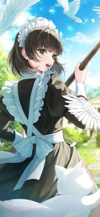 4k女仆壁纸 - 扫把 - 清新 - 短发「哲风壁纸」