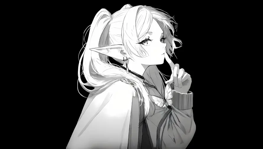 4k简约壁纸 - 长发 - 黑白 - 精灵耳「哲风壁纸」