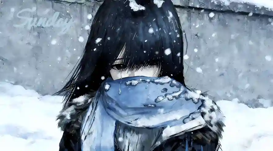 2k下雪壁纸-蓝围巾与冬季-动漫女孩免费下载「哲风壁纸」