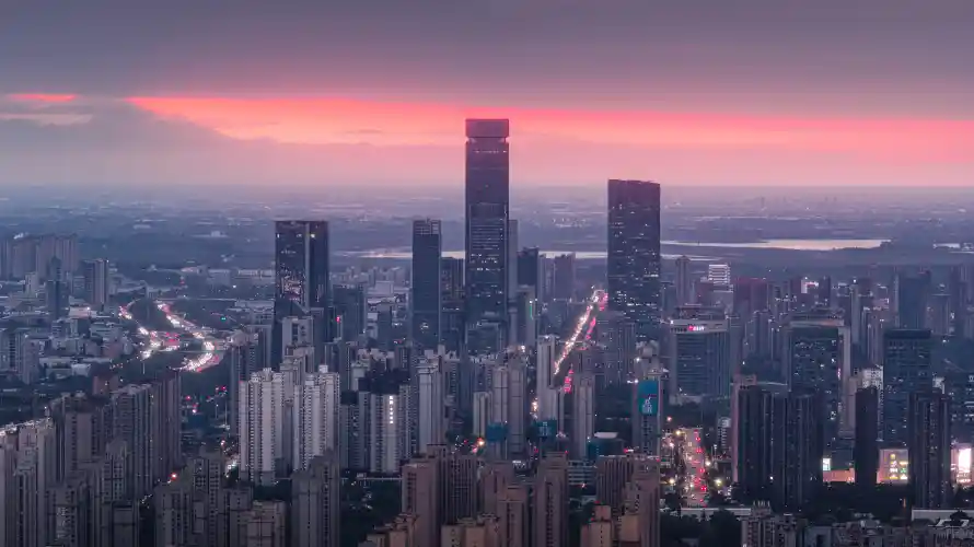 4k晚霞壁纸 - 灯光 - 超清 - 高楼「哲风壁纸」