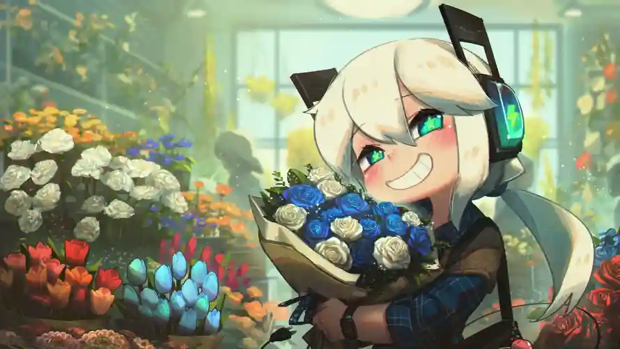 4k少女壁纸 - 捧花 - 白发 - 绿眼「哲风壁纸」