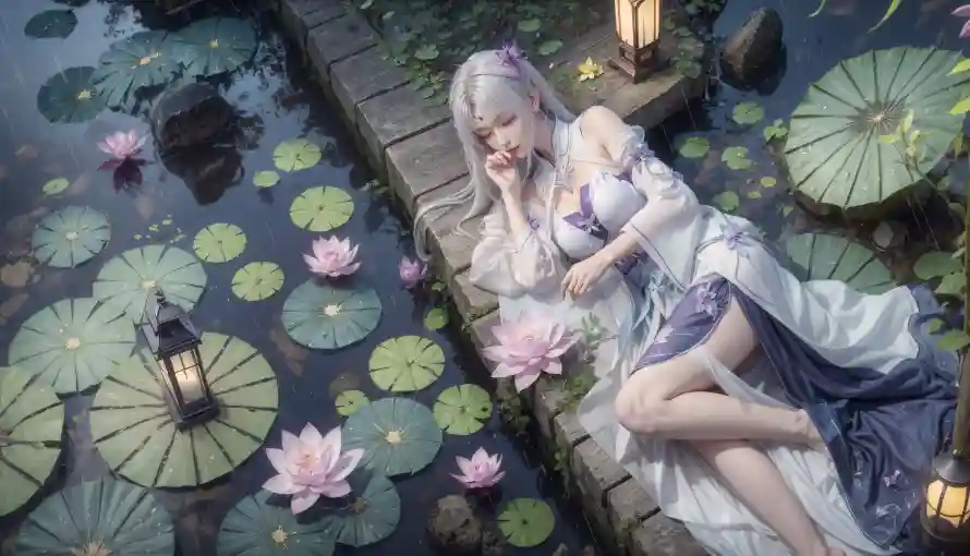 4k古风壁纸 - 池塘 - 灯笼 - 石径「哲风壁纸」