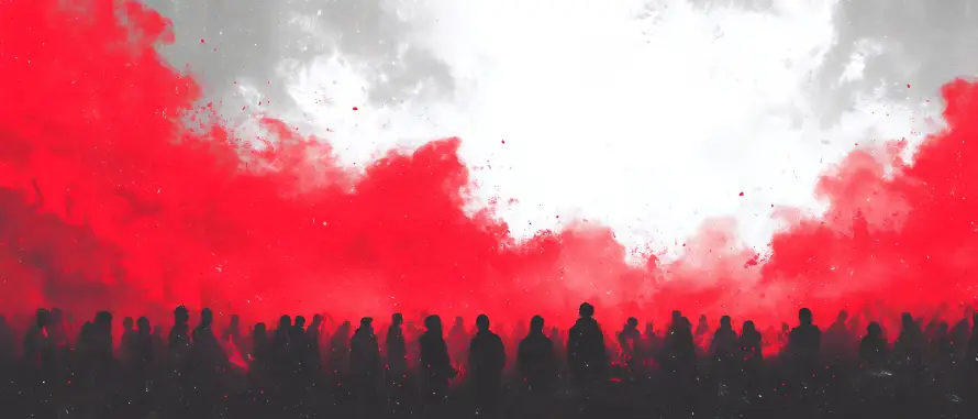 7k剪影壁纸-人群剪影壁纸和场景-红色烟雾免费下载「哲风壁纸」