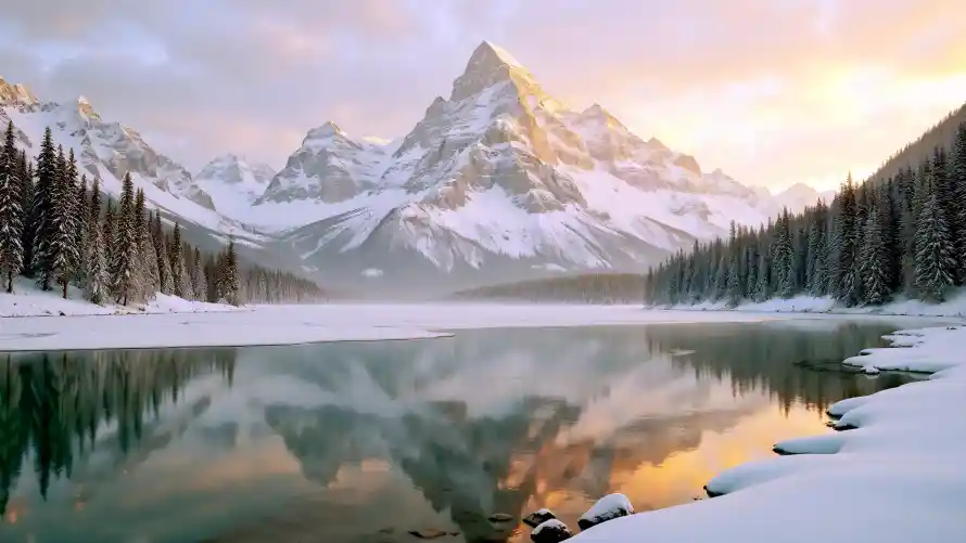 4k倒影壁纸 - 冬季 - 冰雪 - 宁静「哲风壁纸」