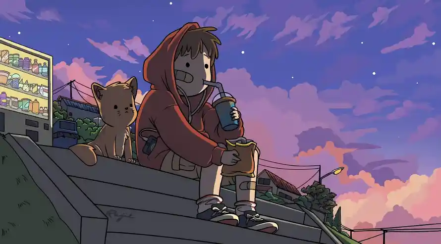 4k休闲壁纸 - 卡通 - 小狗 - 晚霞「哲风壁纸」