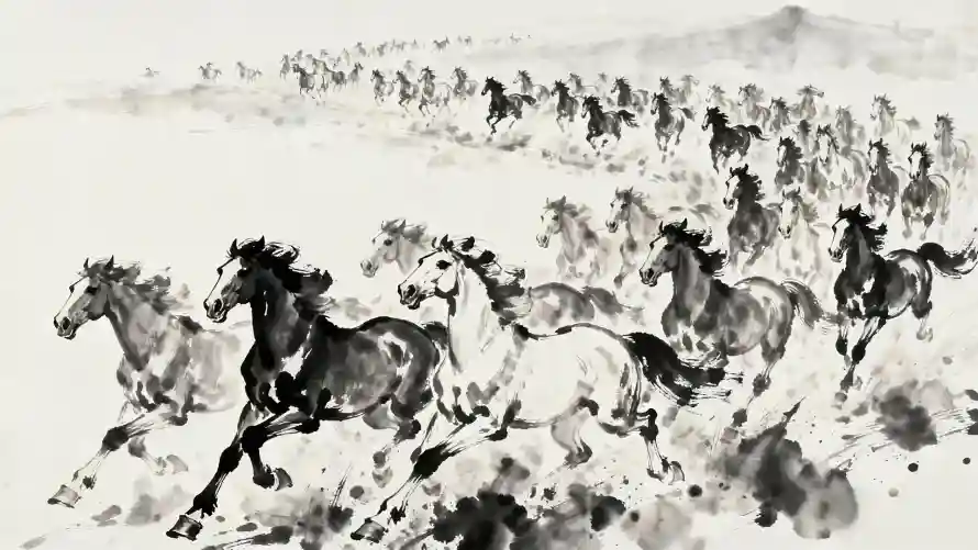 2k写意壁纸-水墨画与动态-万马奔腾热门的壁纸「哲风壁纸」