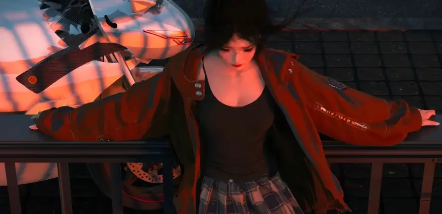 4k女孩壁纸 - 栏杆 - 短发 - 美女「哲风壁纸」