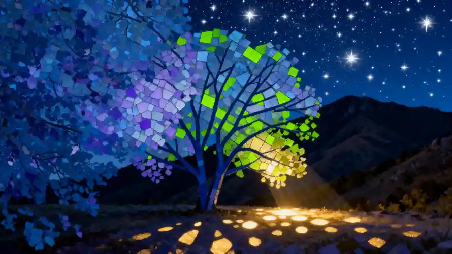 5k光影壁纸-彩叶林和夜景-地面光斑免费下载「哲风壁纸」