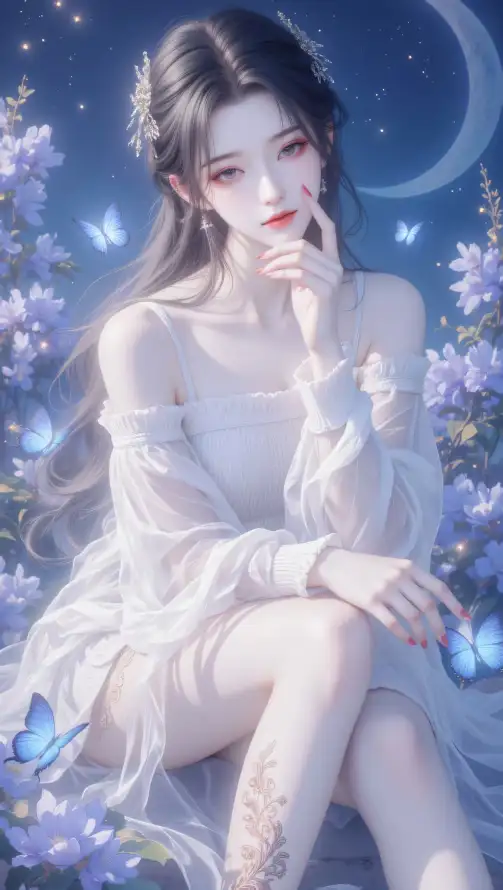 4k发饰壁纸 - 坐姿 - 夜景 - 星空「哲风壁纸」