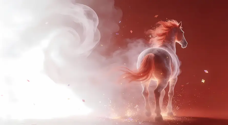 4k水墨壁纸 - 马 - 烟雾 - 红色「哲风壁纸」