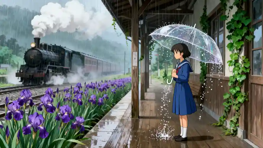 4k藤蔓壁纸 - 伞 - 裙子 - 车站「哲风壁纸」