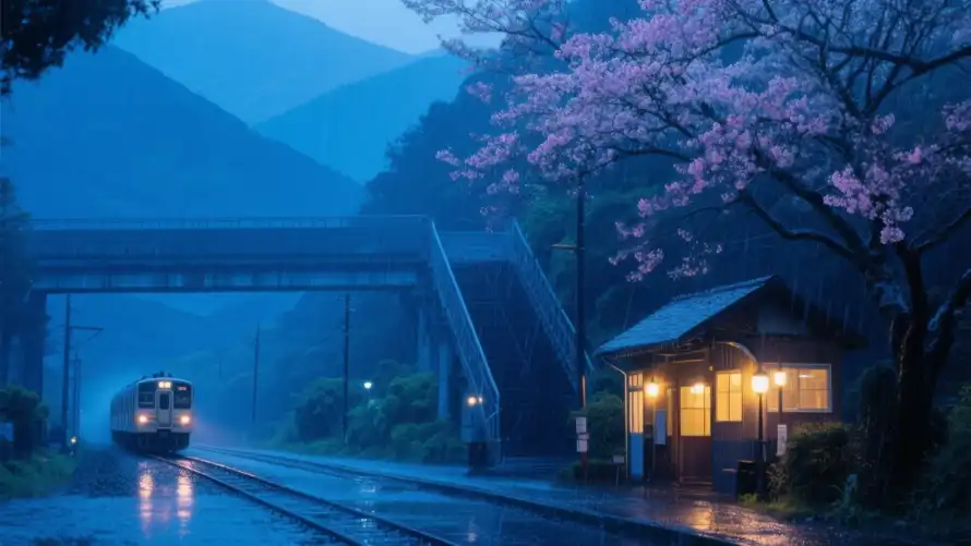 2k列车壁纸-日式建筑和雨幕-壁纸推荐「哲风壁纸」