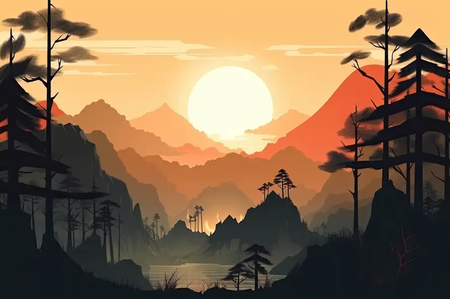 4k剪影壁纸 - 夕阳 - 宁静 - 山峦「哲风壁纸」