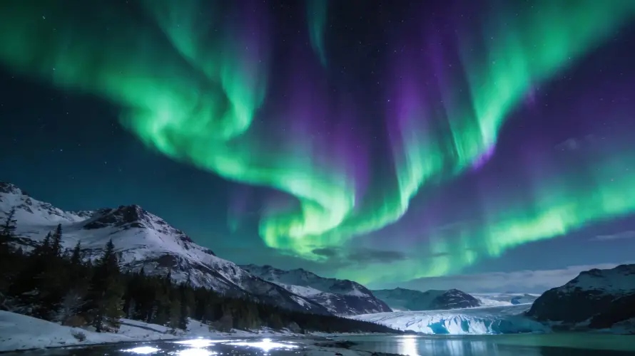 4k冰川壁纸 - 冰雪 - 夜空 - 极光「哲风壁纸」